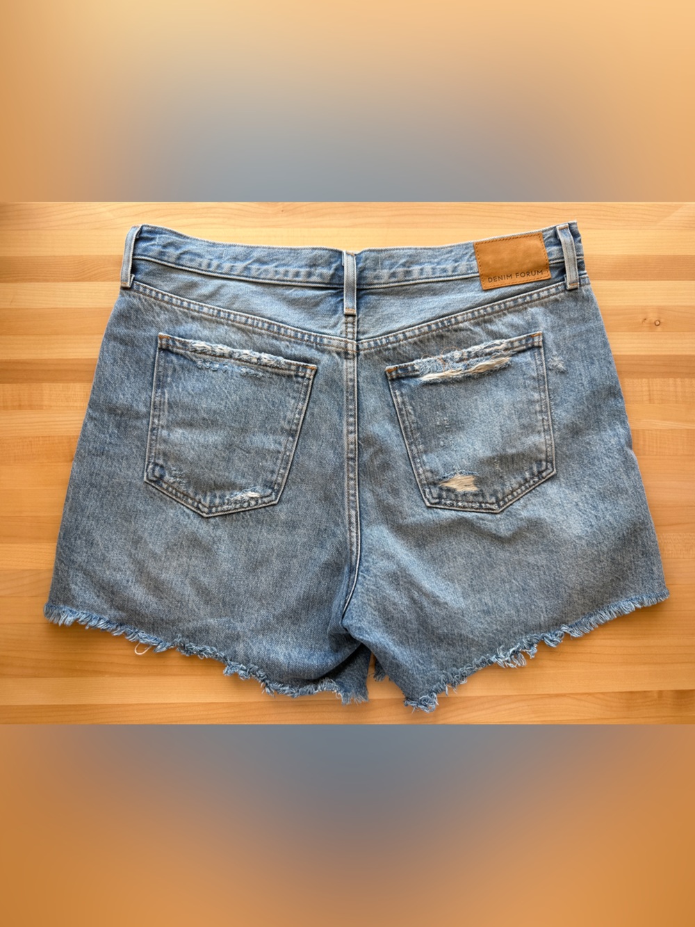 Denim Forum Ex Boyfriend High-Rise Distressed Jean Shorts- light blue - Picture 12 of 14